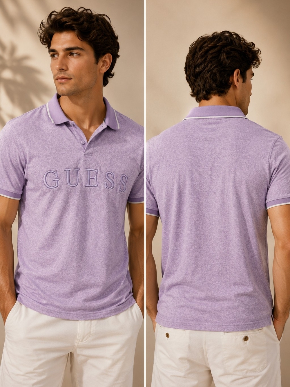 GUESS Los Angeles Embroidered Logo Polo Shirt | Heather Lavender | Men's Small